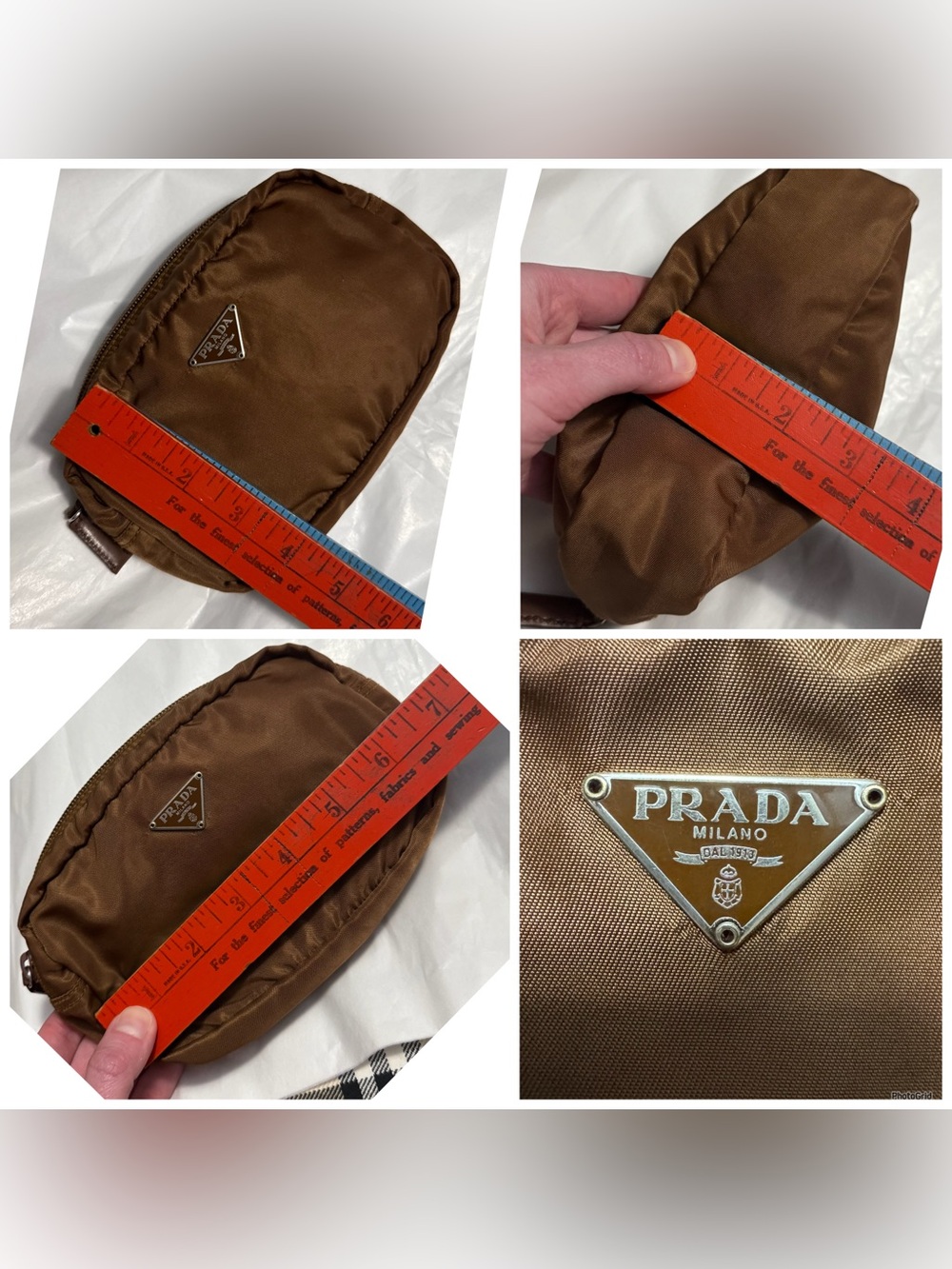 Prada AUTHENTIC Vintage Nylon Brown Logo Triangle Pouch Cosmetic Case Makeup Bag - Picture 14 of 16
